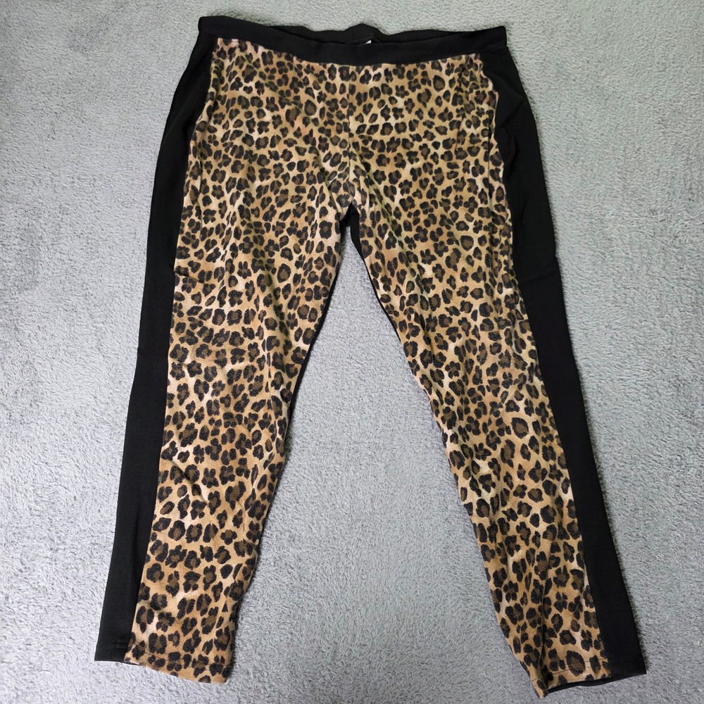 Chico's Womens 3 Leggings Leopard Print Black Side Stripe Stretch Ankle Pants